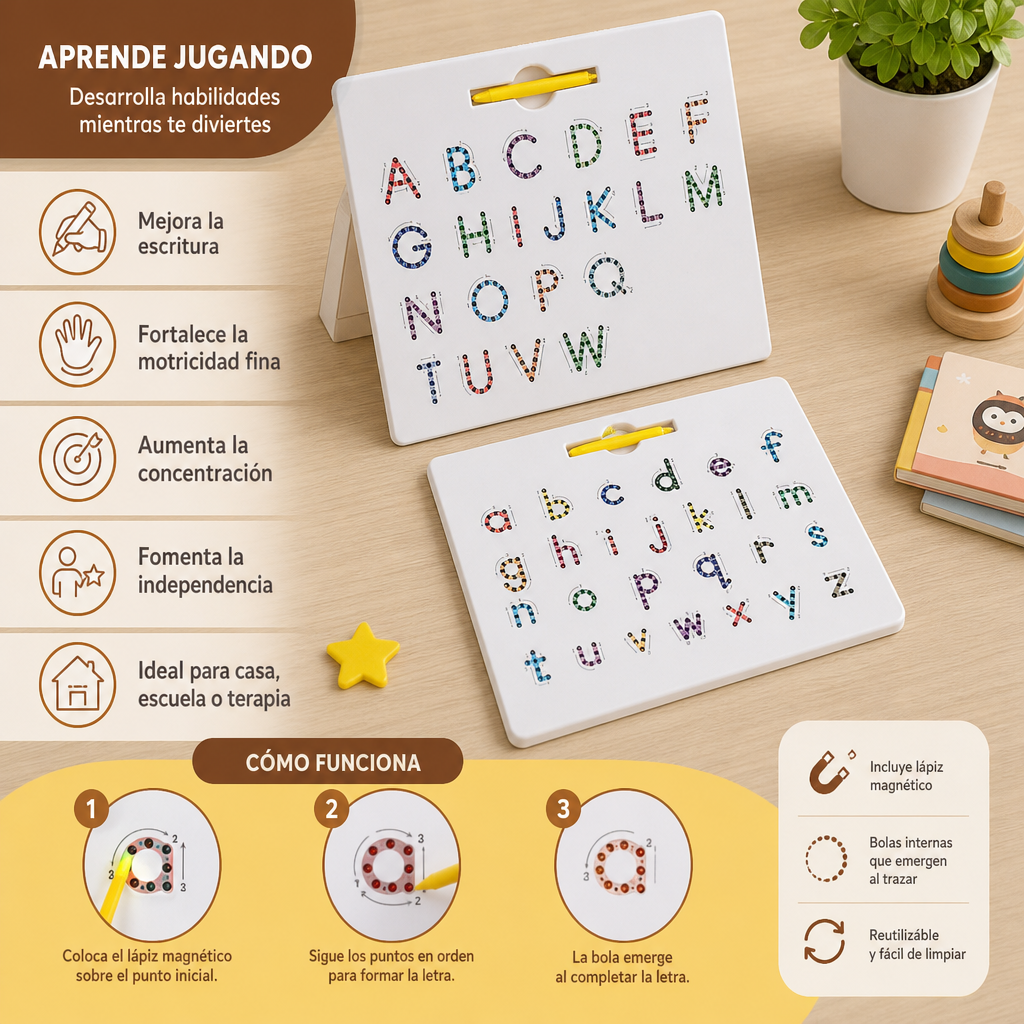 Pizarra Magnética 2 en 1 para Practicar la Escritura de Letras Mayúsculas y Minúsculas