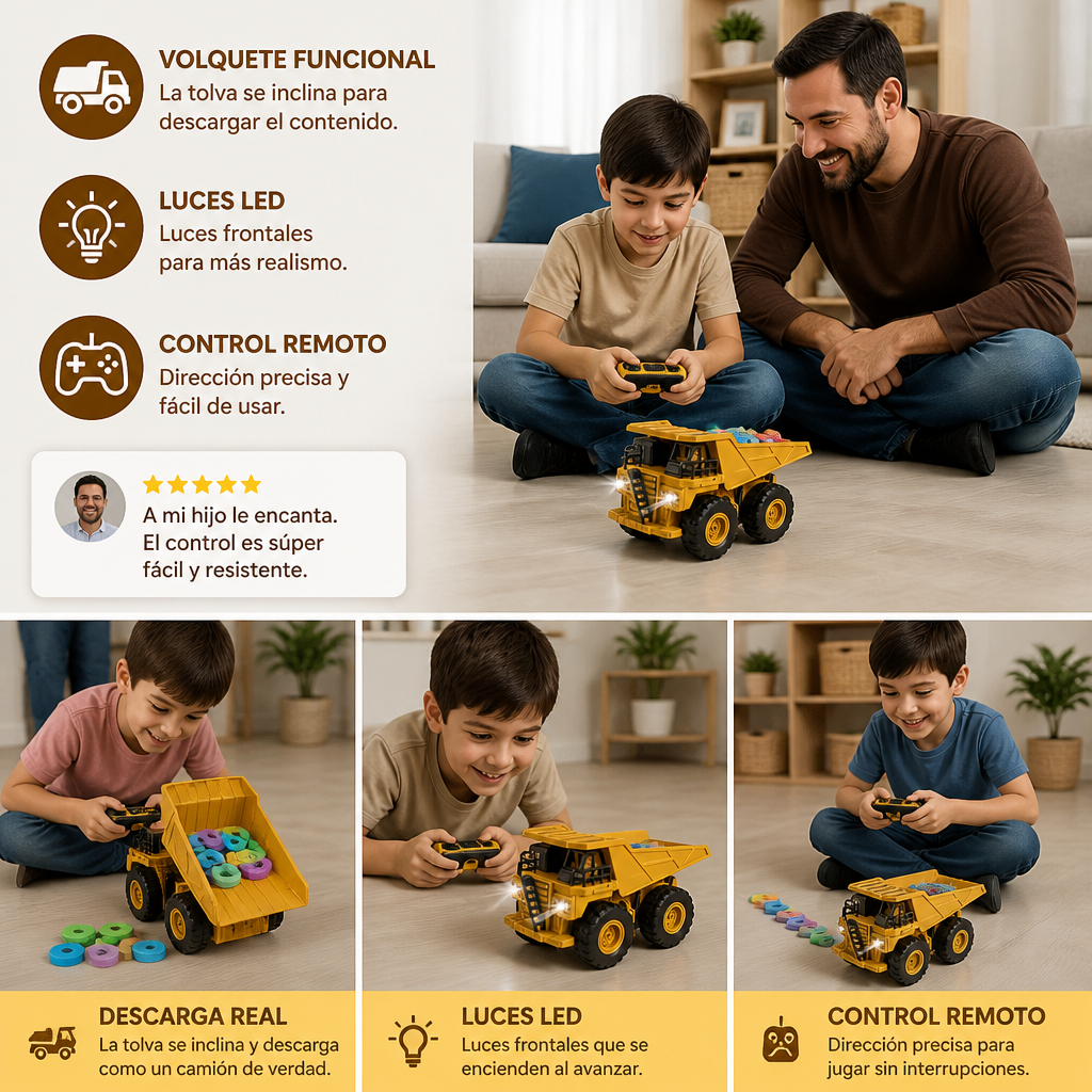 Camión Volquete Teledirigido con Luces – Juguete Vehículo De Construcción