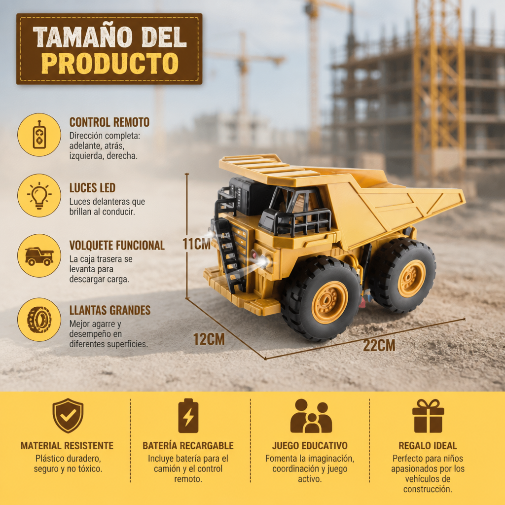 Camión Volquete Teledirigido con Luces – Juguete Vehículo De Construcción