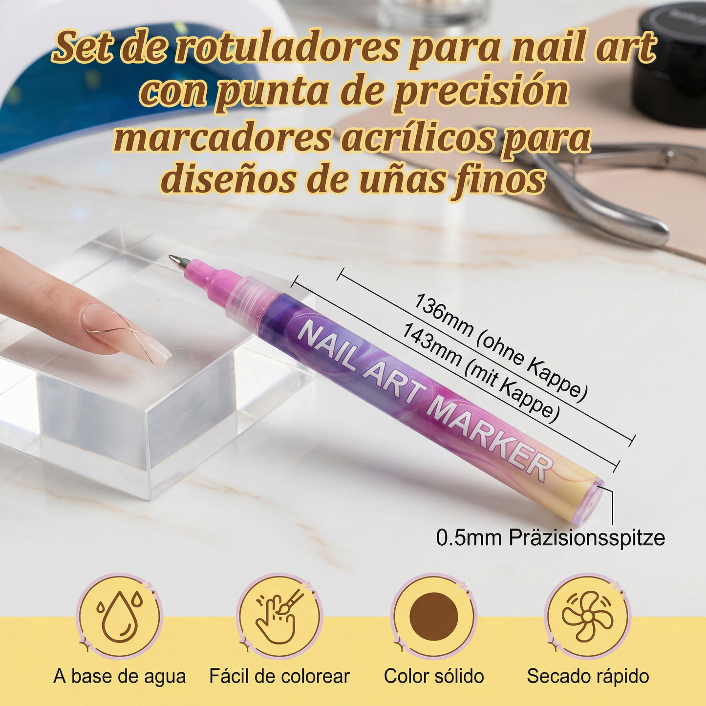 Set de rotuladores para nail art con punta de precisión – marcadores acrílicos para diseños de uñas finos