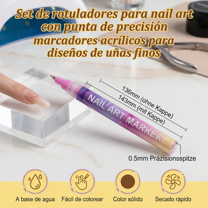 Set de rotuladores para nail art con punta de precisión – marcadores acrílicos para diseños de uñas finos