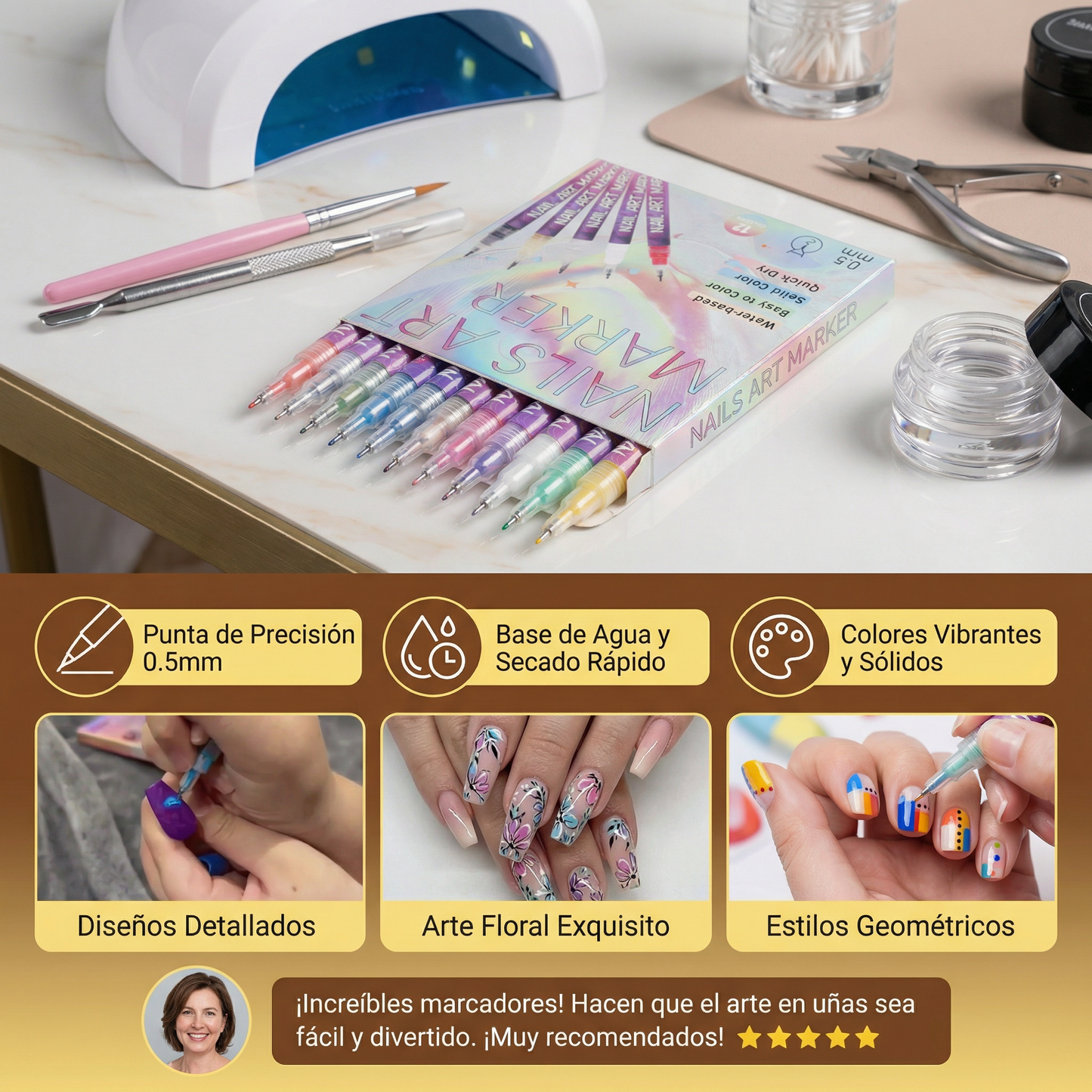Set de rotuladores para nail art con punta de precisión – marcadores acrílicos para diseños de uñas finos