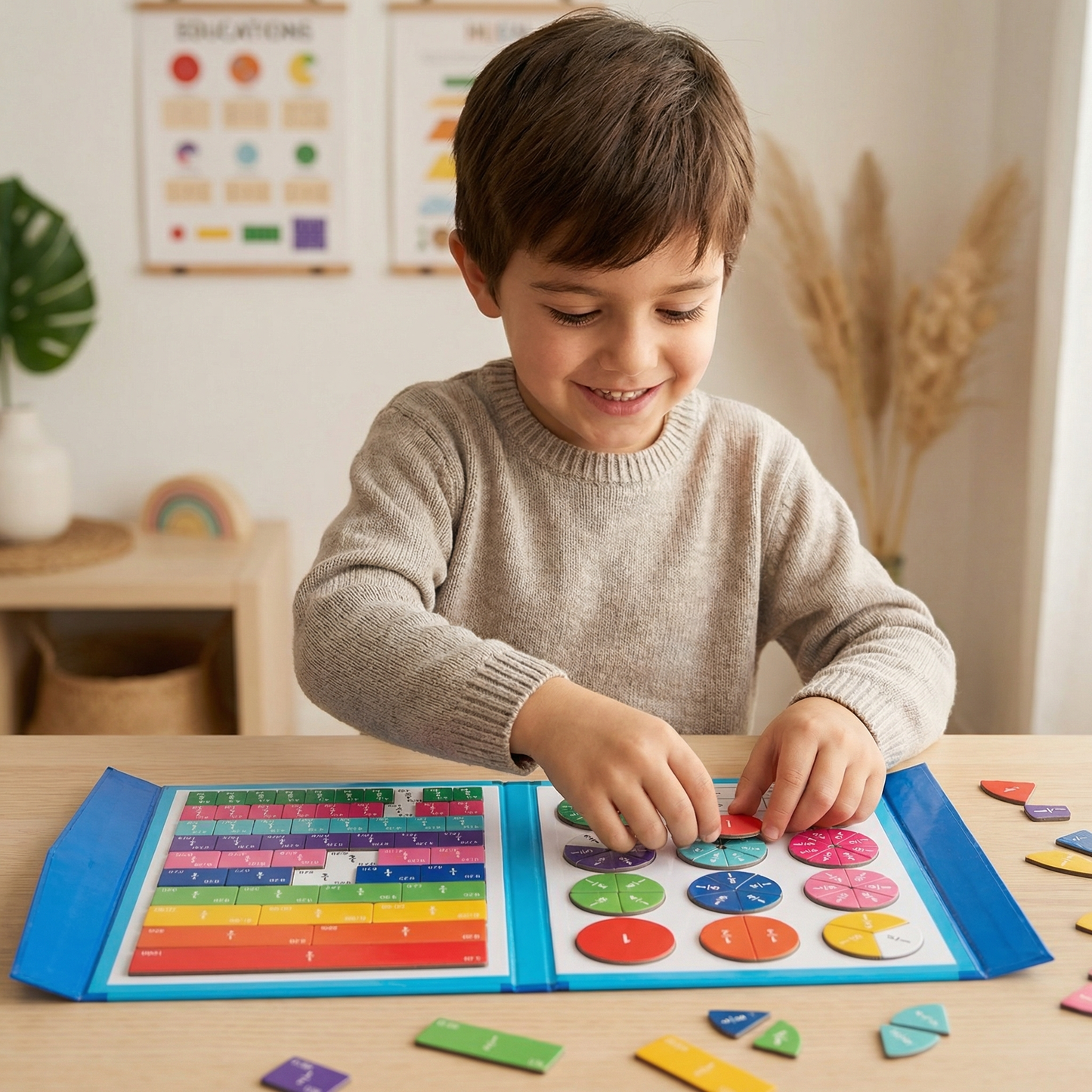 Pizarra magnética de aprendizaje de fracciones para niños | Colorida herramienta matemática para la comprensión de fracciones y operaciones