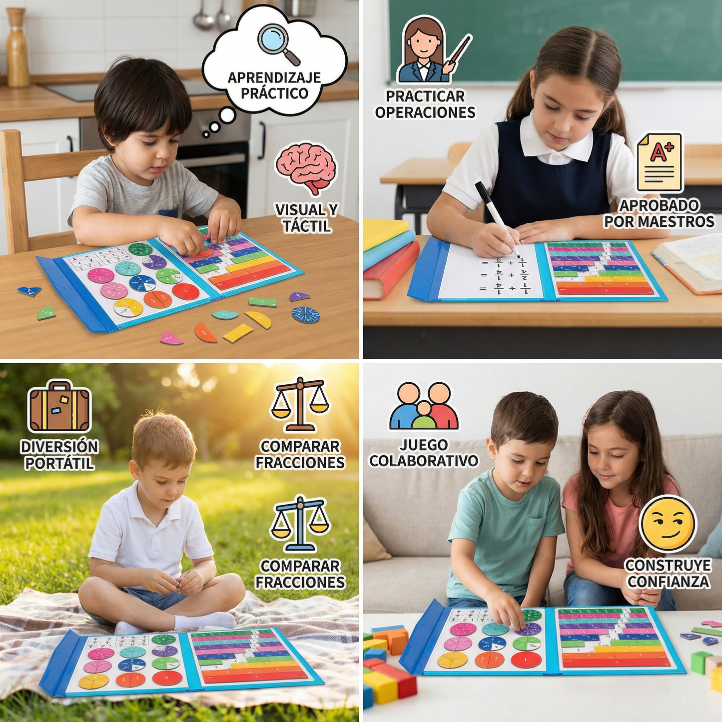 Pizarra magnética de aprendizaje de fracciones para niños | Colorida herramienta matemática para la comprensión de fracciones y operaciones