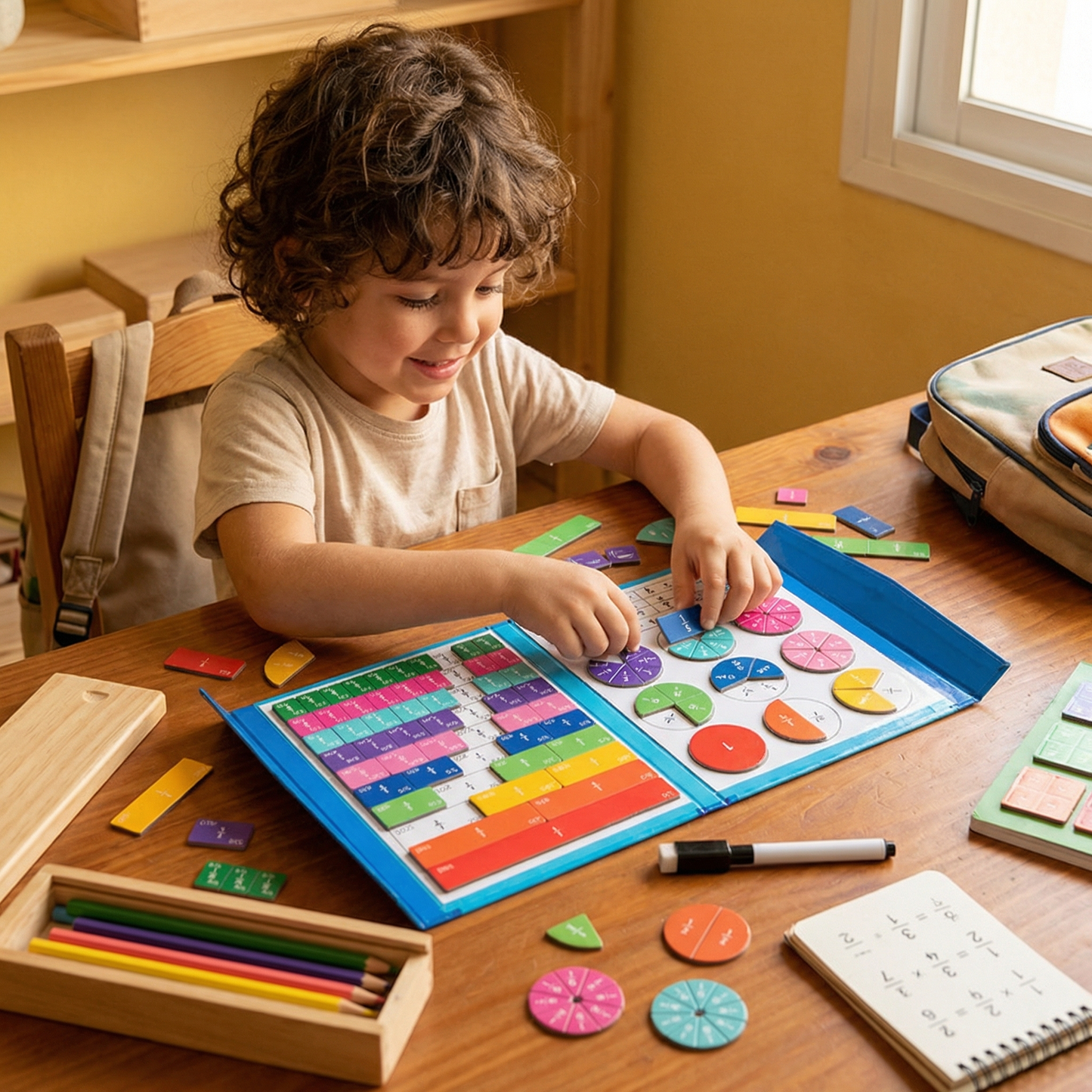 Pizarra magnética de aprendizaje de fracciones para niños | Colorida herramienta matemática para la comprensión de fracciones y operaciones