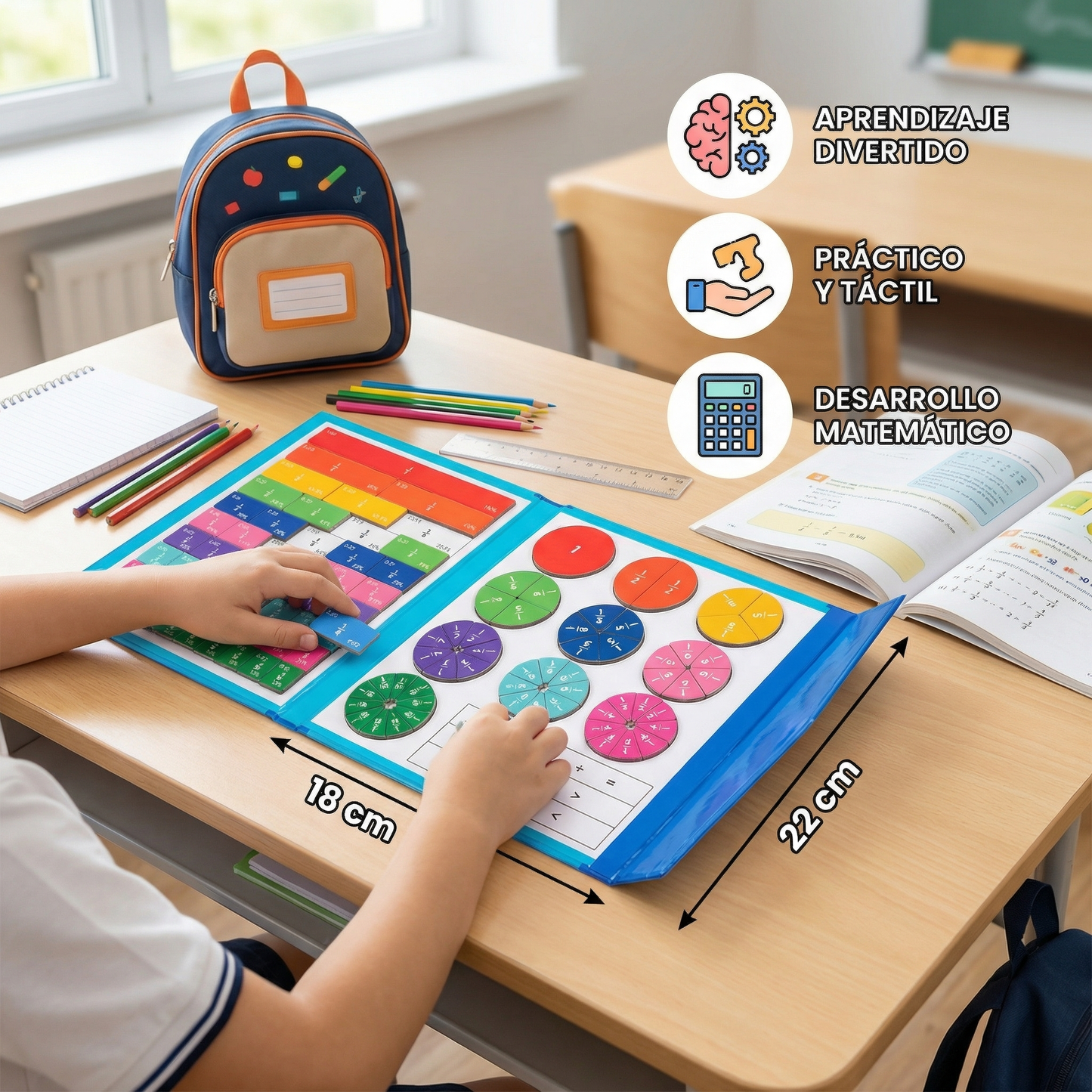 Pizarra magnética de aprendizaje de fracciones para niños | Colorida herramienta matemática para la comprensión de fracciones y operaciones