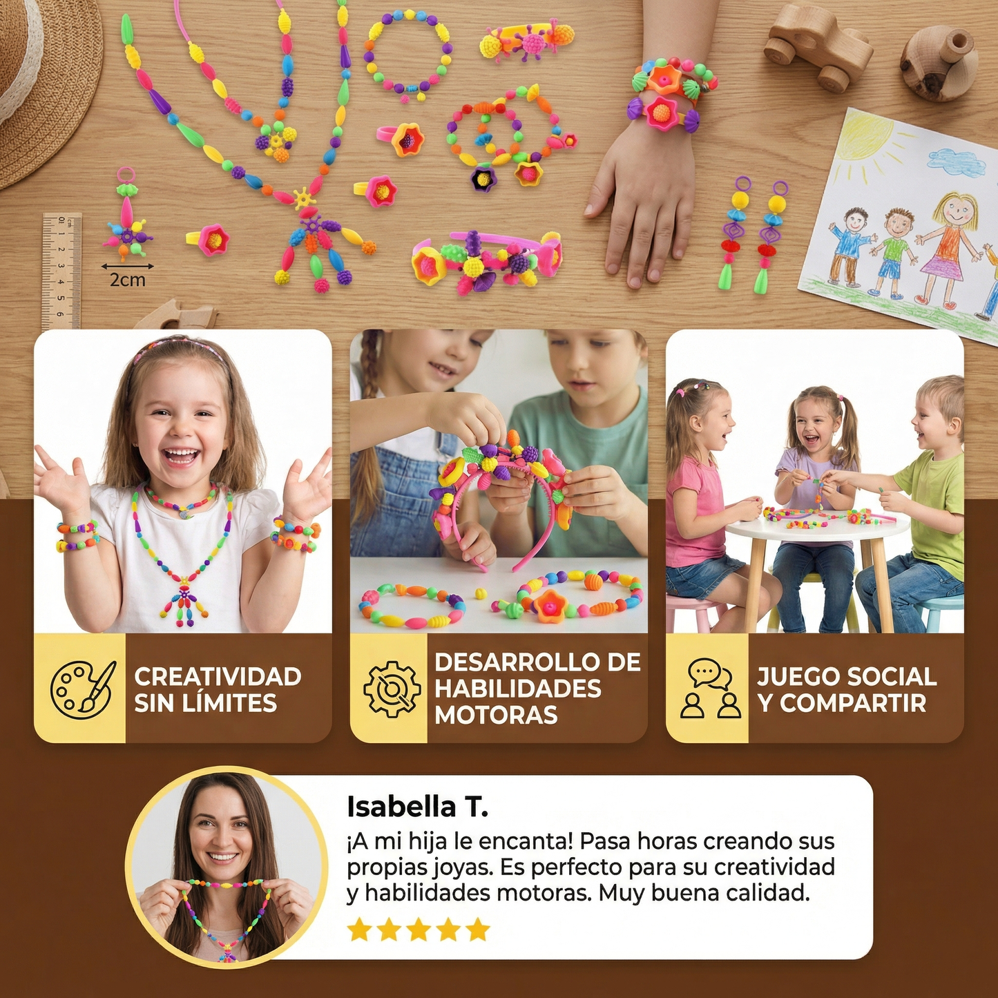 Juego de cuentas Pop para niños | Colorido kit de joyería DIY para juego creativo y desarrollo de habilidades motoras finas