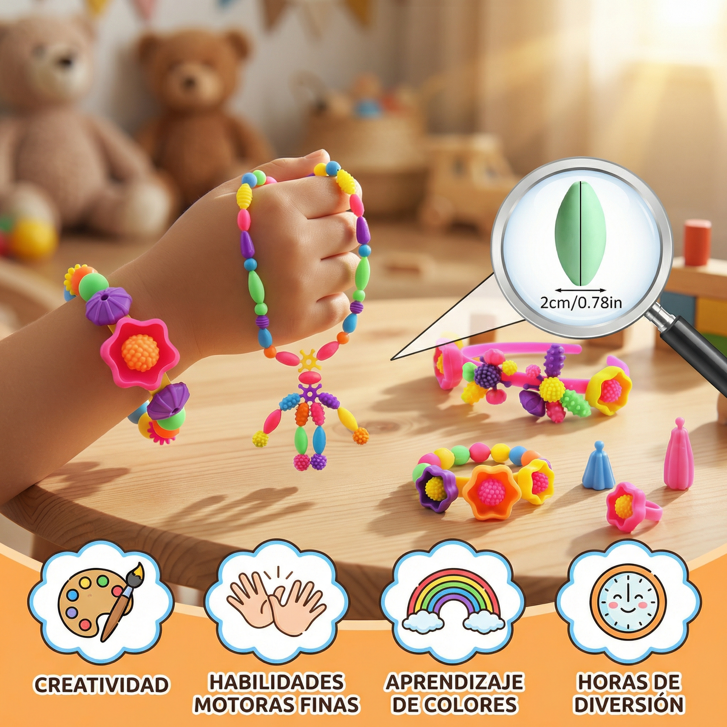 Juego de cuentas Pop para niños | Colorido kit de joyería DIY para juego creativo y desarrollo de habilidades motoras finas