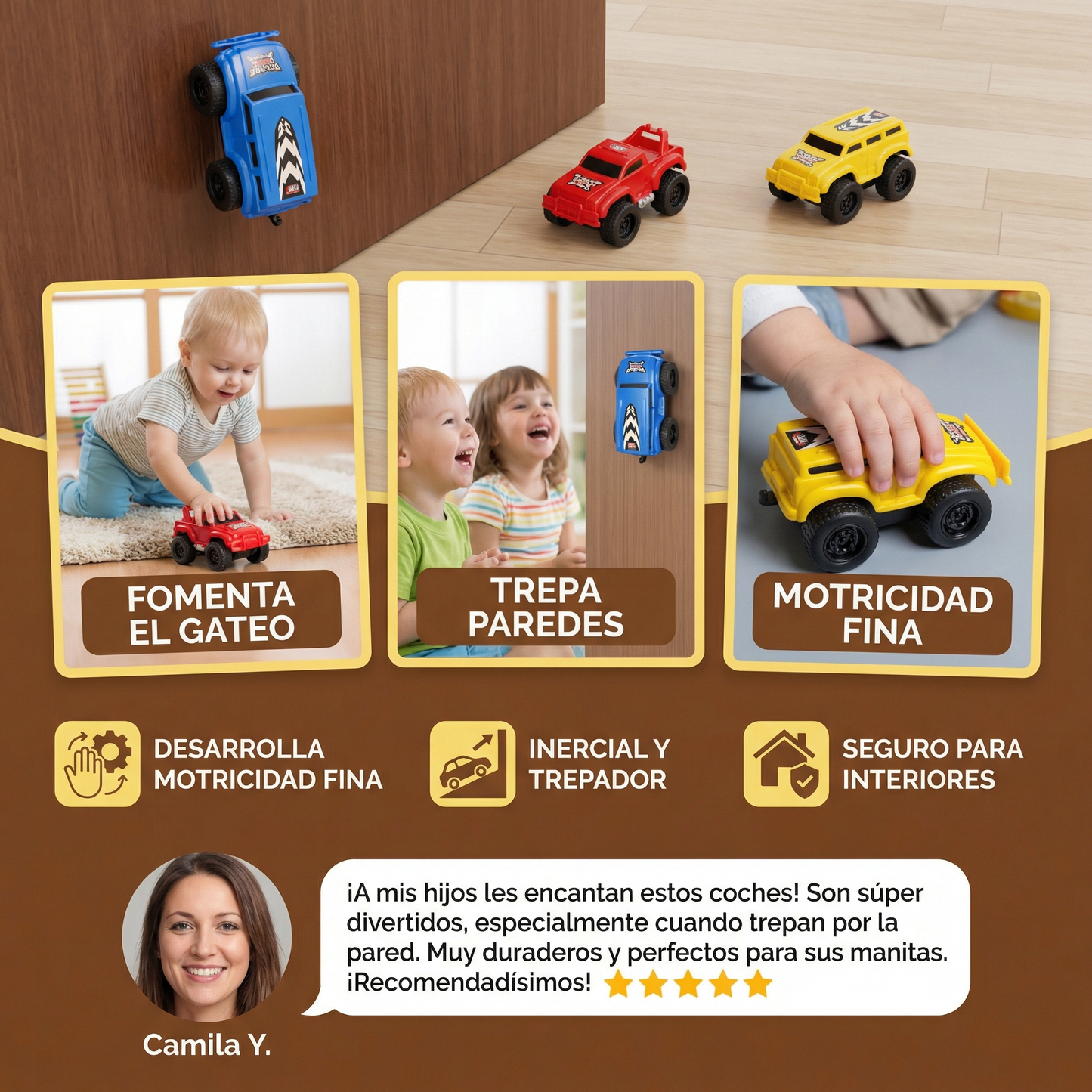 Minicoches de juguete para niños pequeños ⎜ Vehículos inerciales para gatear en interiores y desarrollar la motricidad fina