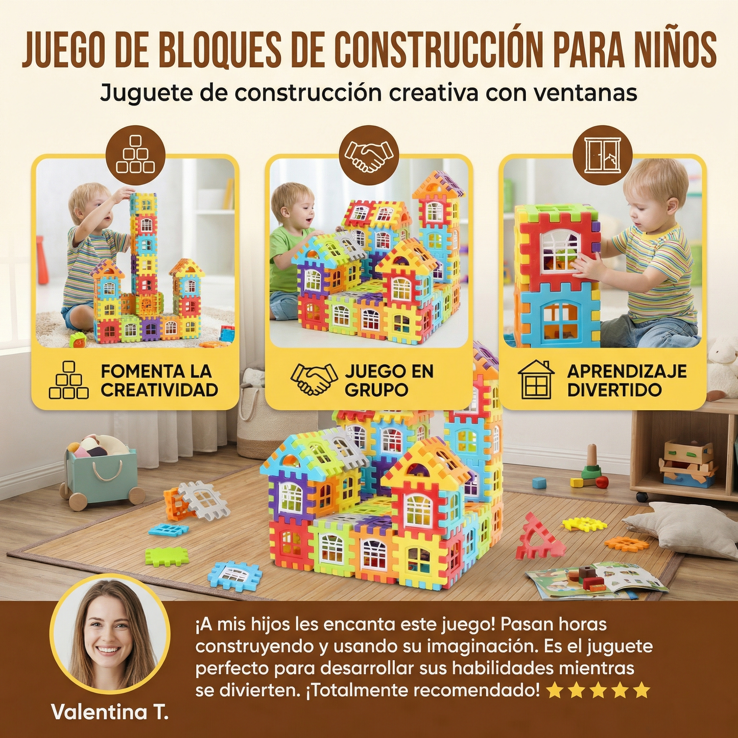 Juego de bloques de construcción para niños | Juguete de construcción creativa con ventanas