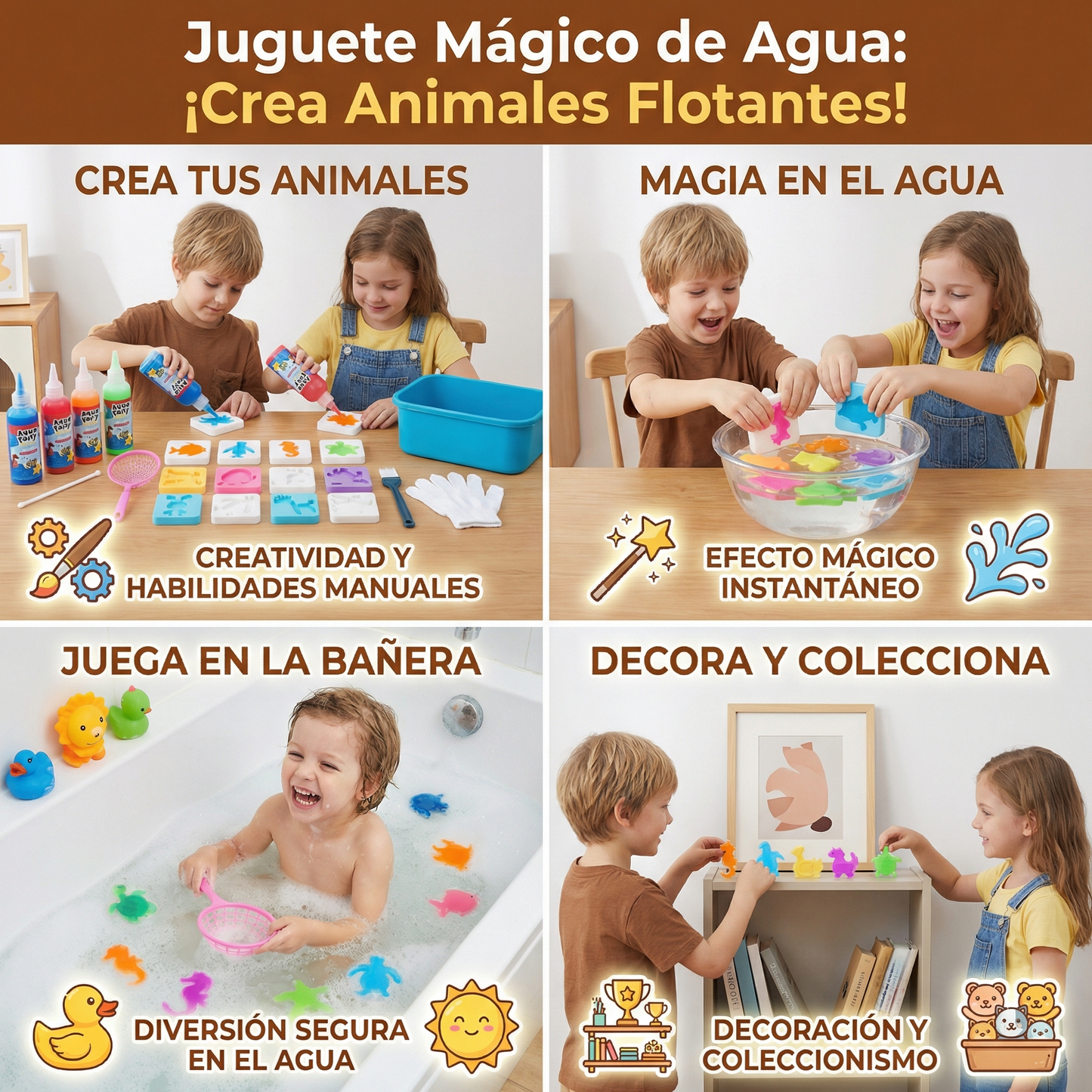 Juguete mágico de agua para niños | Set de bricolaje creativo para hacer animales flotantes en el agua