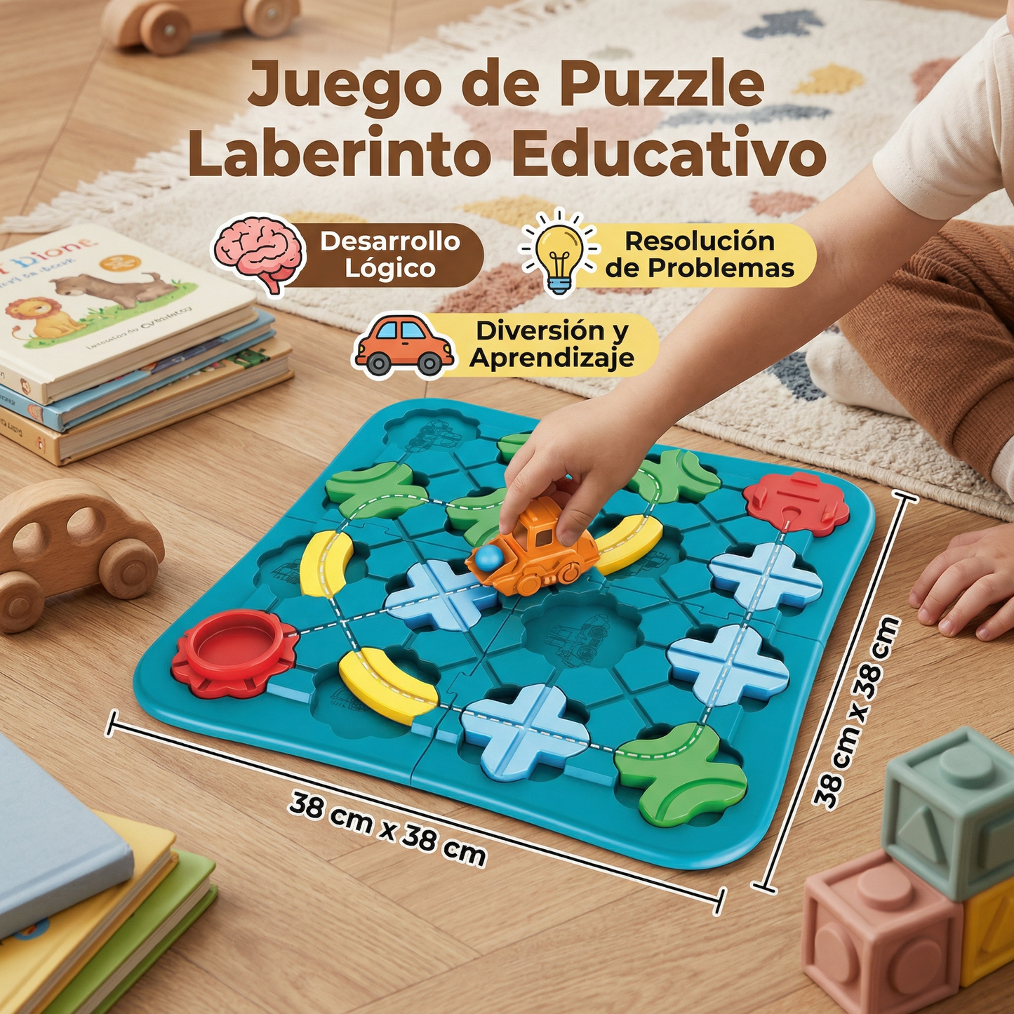 Juego de puzzle laberinto para niños | Juguete educativo de pista de carretera con bolas y coche para jugar a la lógica y resolver problemas