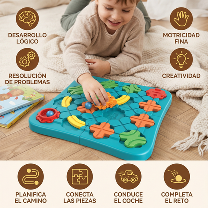 Juego de puzzle laberinto para niños | Juguete educativo de pista de carretera con bolas y coche para jugar a la lógica y resolver problemas