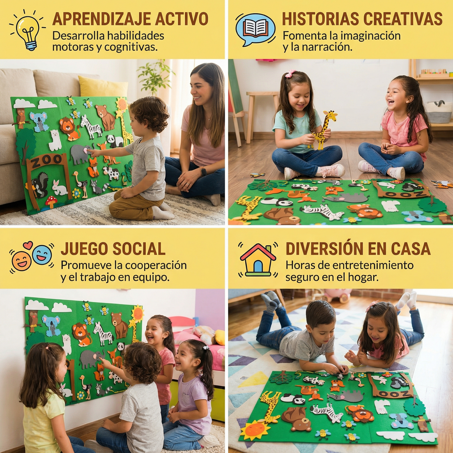 Tablero de cuentos de fieltro para niños ⎜ Kit educativo de bricolaje para aprender sobre animales, la imaginación y divertirse contando historias