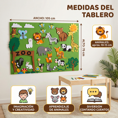 Tablero de cuentos de fieltro para niños ⎜ Kit educativo de bricolaje para aprender sobre animales, la imaginación y divertirse contando historias