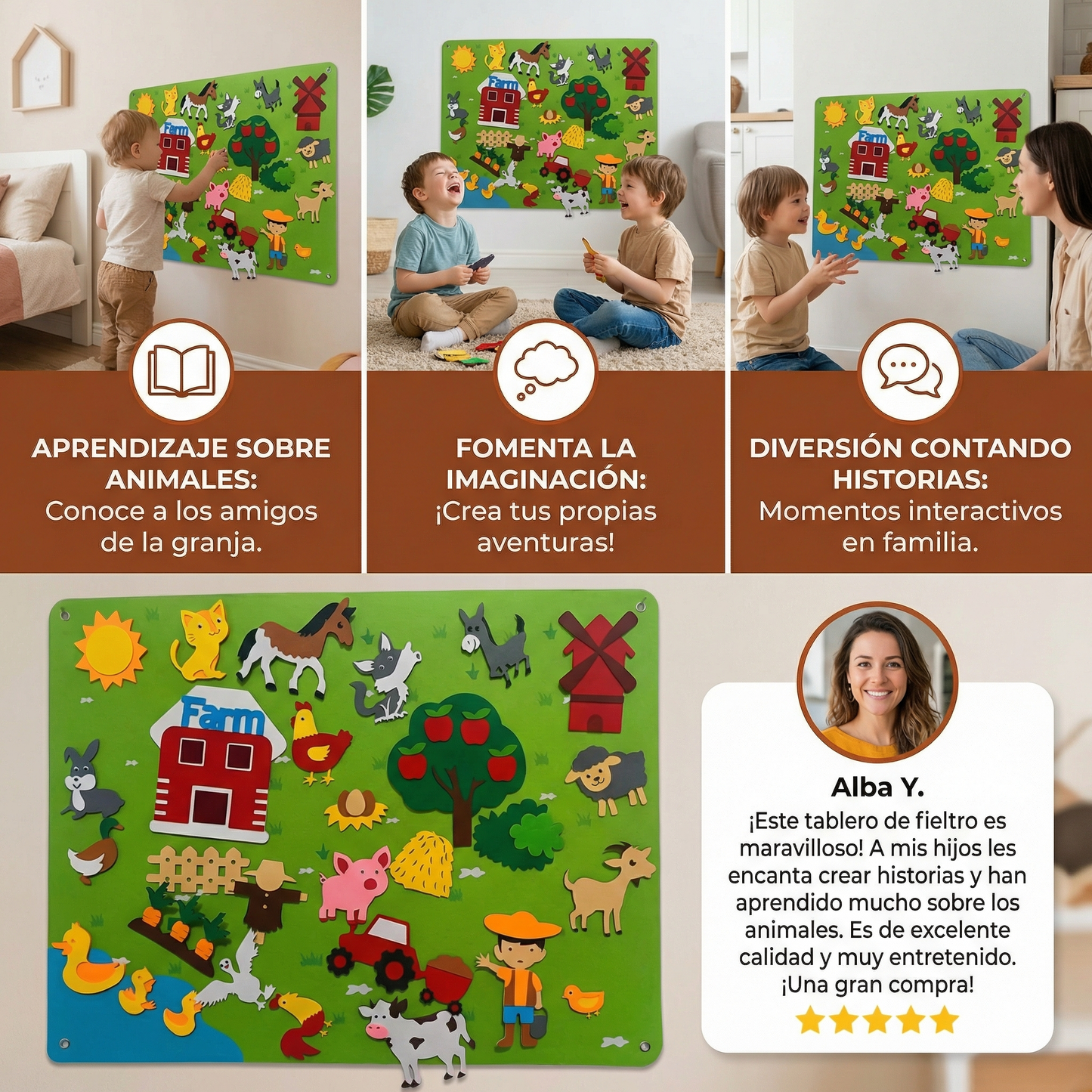 Tablero de cuentos de fieltro para niños ⎜ Kit educativo de bricolaje para aprender sobre animales, la imaginación y divertirse contando historias