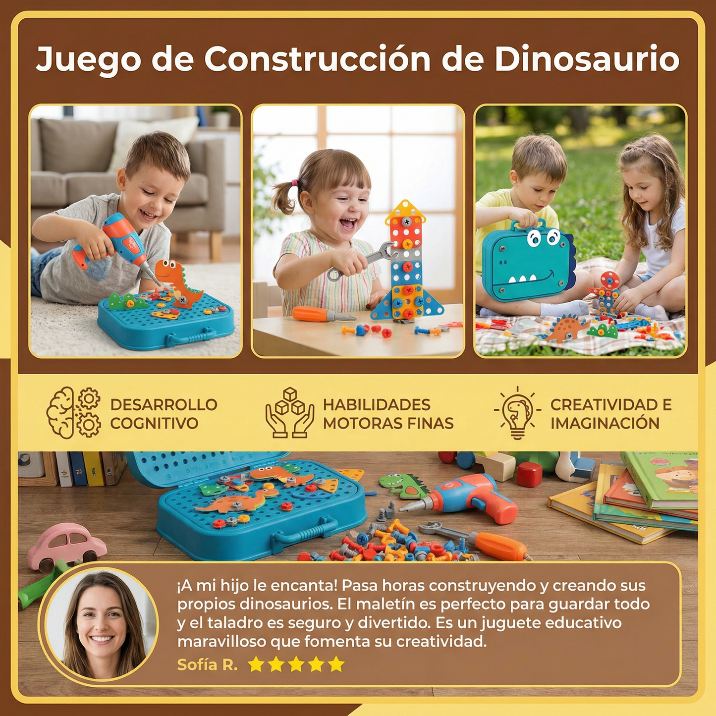 Juego de construcción para niños con adorable diseño de dinosaurio