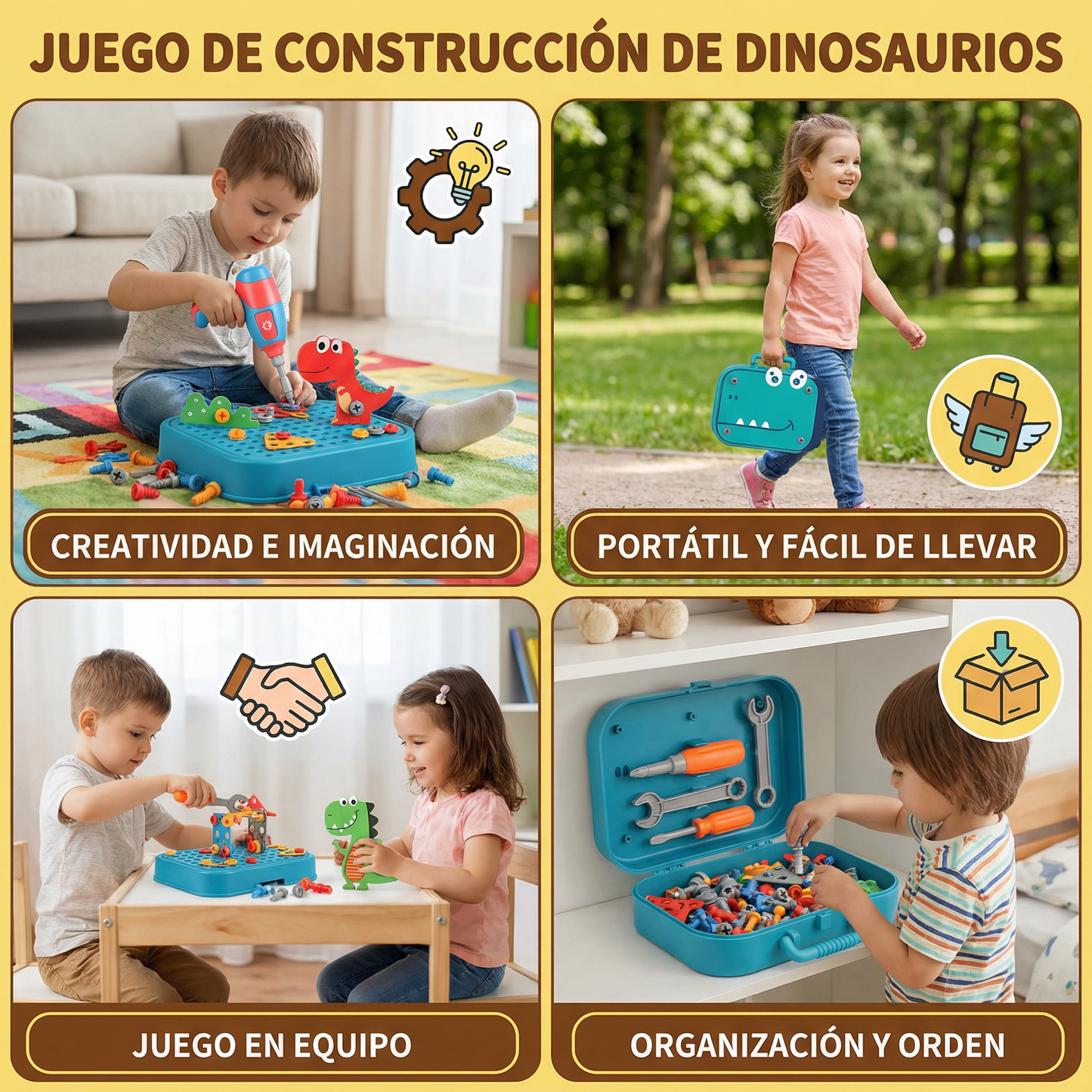 Juego de construcción para niños con adorable diseño de dinosaurio