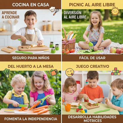 Juego de cuchillos de corte para niños | Herramientas de cocina seguras y divertidas para aprender a cortar frutas y verduras