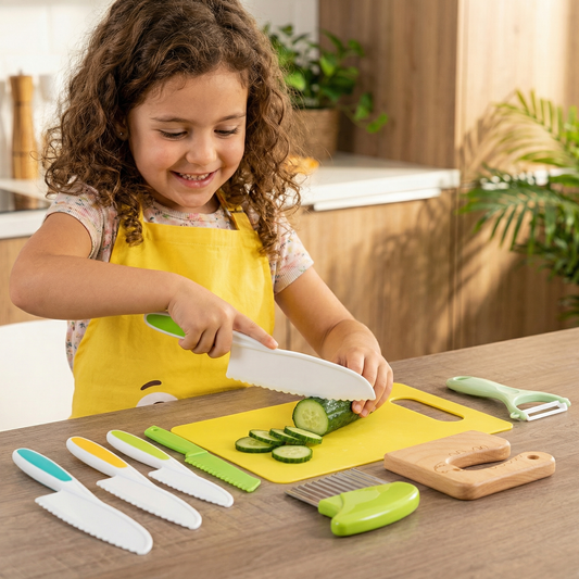 Juego de cuchillos de corte para niños | Herramientas de cocina seguras y divertidas para aprender a cortar frutas y verduras