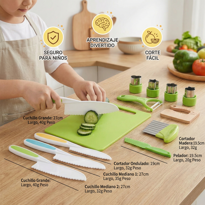 Juego de cuchillos de corte para niños | Herramientas de cocina seguras y divertidas para aprender a cortar frutas y verduras