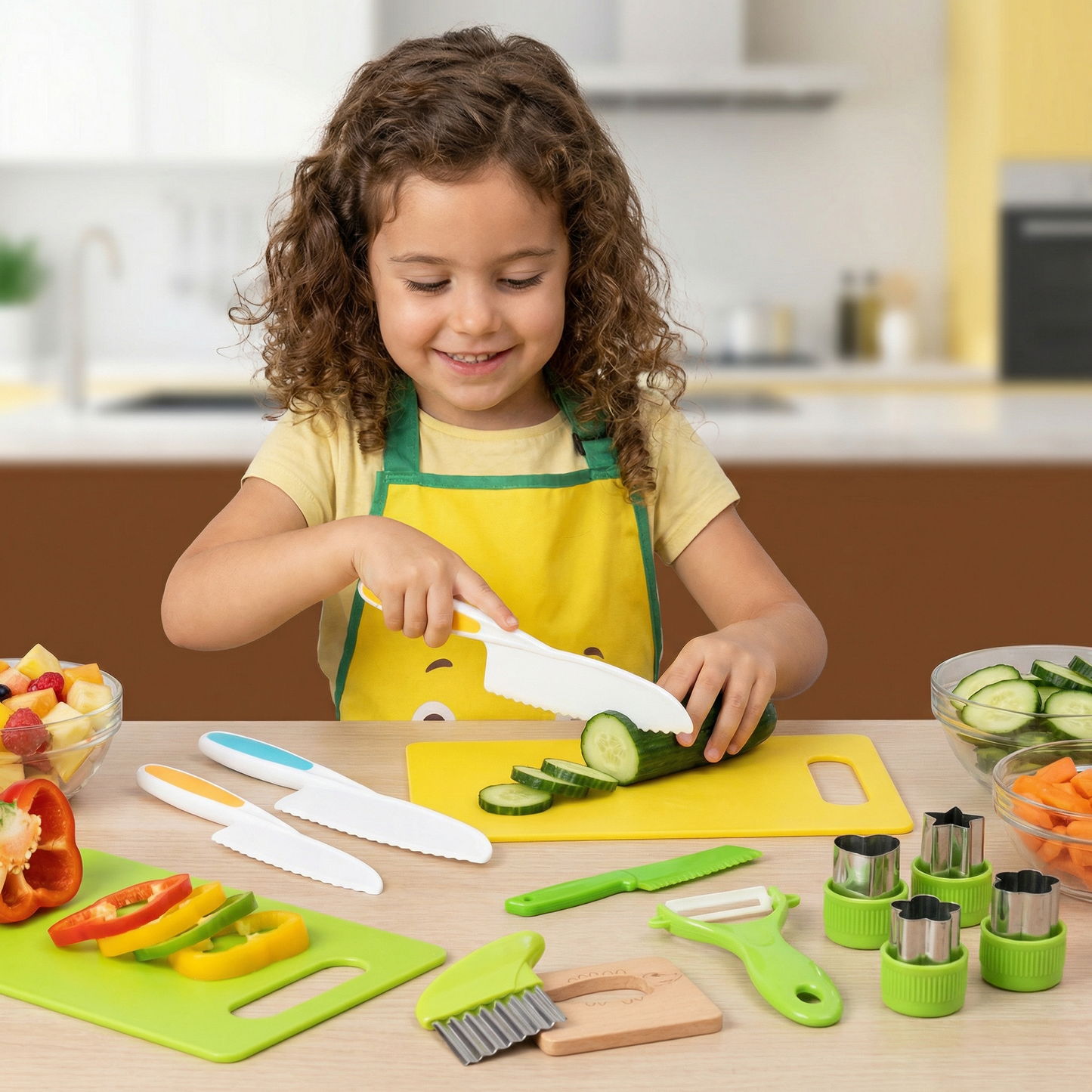 Juego de cuchillos de corte para niños | Herramientas de cocina seguras y divertidas para aprender a cortar frutas y verduras