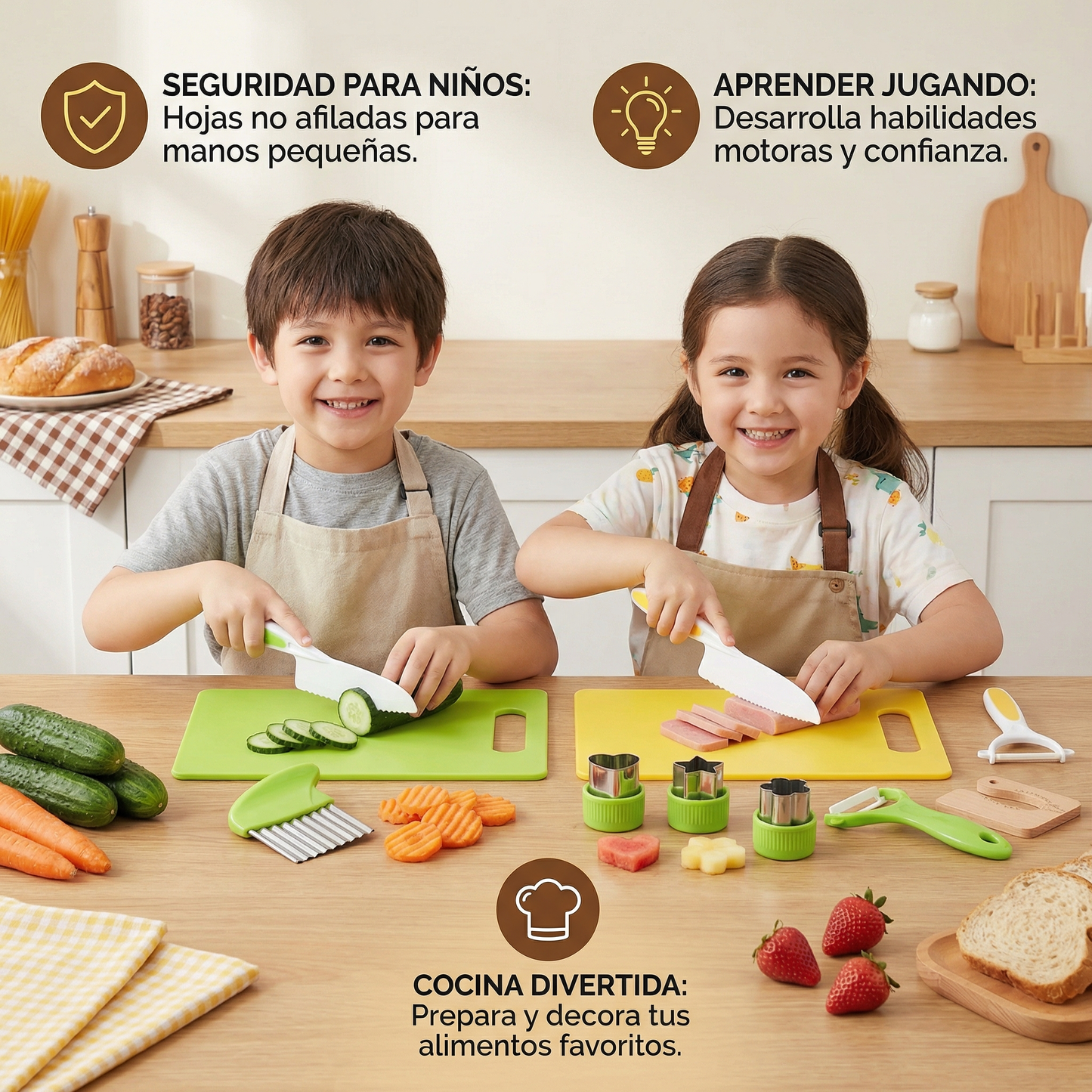 Juego de cuchillos de corte para niños | Herramientas de cocina seguras y divertidas para aprender a cortar frutas y verduras