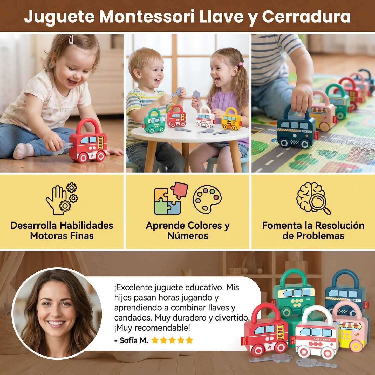 Juguete montessori llave y cerradura – Colores y patrones