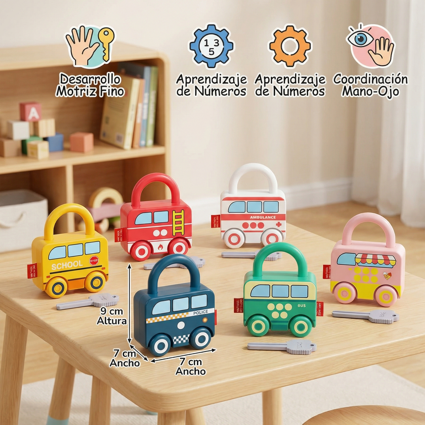 Juguete montessori llave y cerradura – Colores y patrones