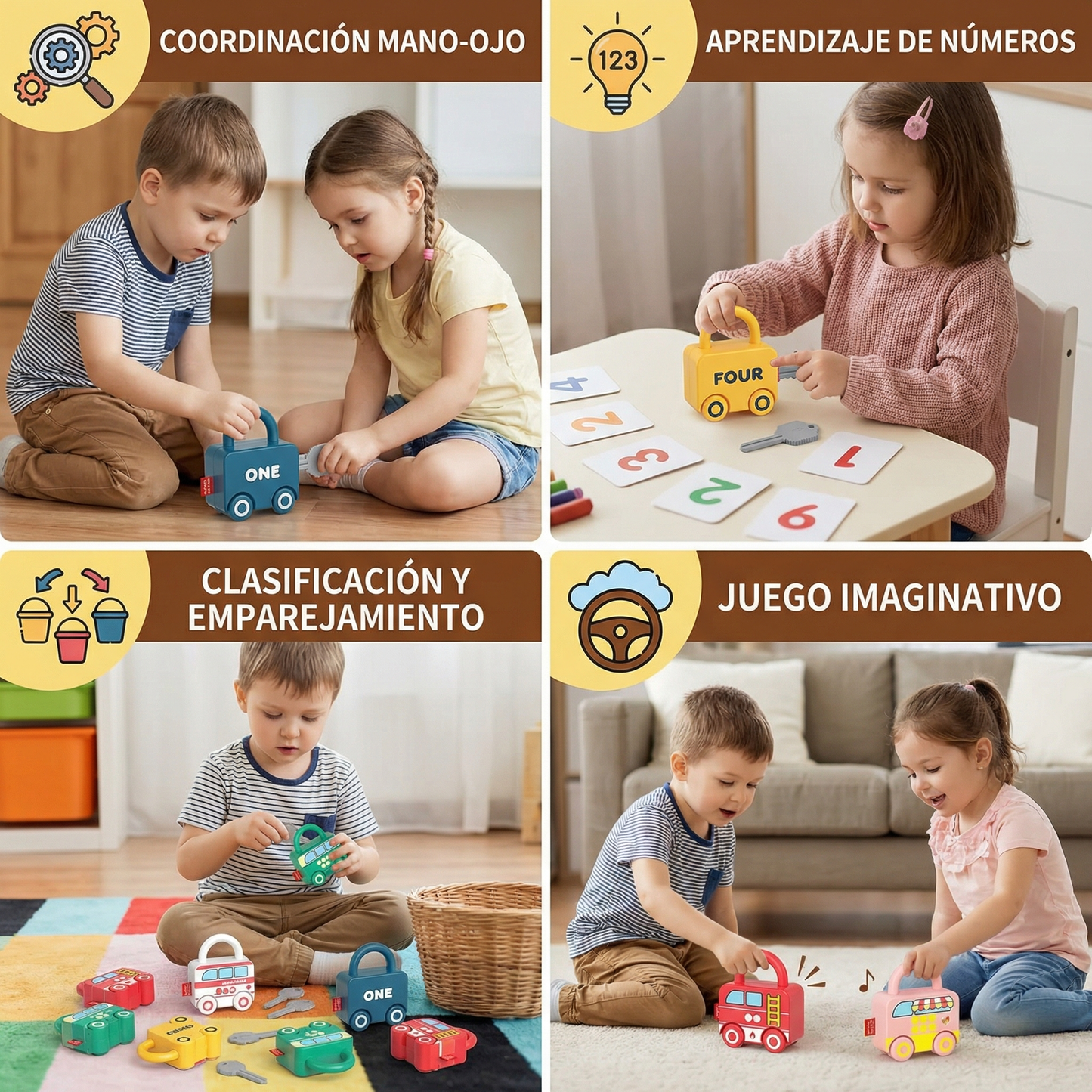 Juguete montessori llave y cerradura – Colores y patrones