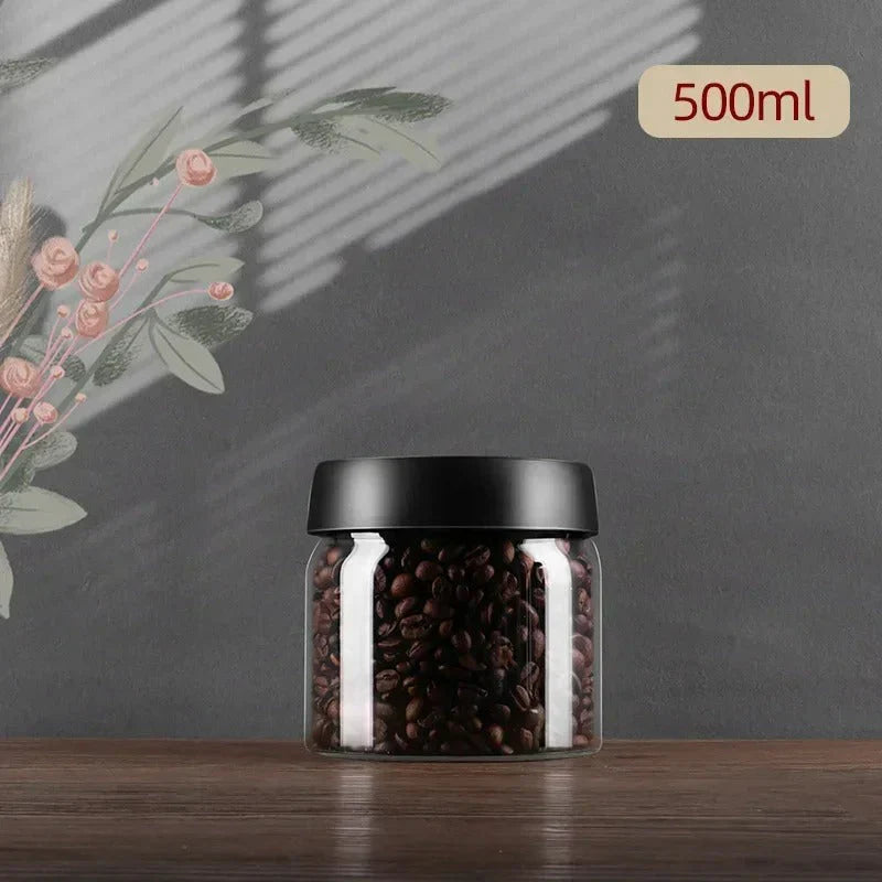 Contenedor De Cristal Para Guardar Granos De Café Con Tapa Protectora Del Sabor Para Una Frescura Duradera Cuidado Con Los Granos De Café