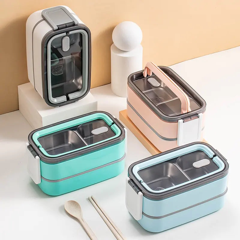 Fiambrera Bento De Acero Inoxidable De 2 Capas Con Tapa