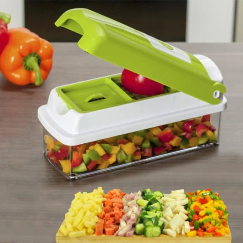 Cortadora De Verduras Multifunción 12 En 1 Con Cuchillas Intercambiables Y Recipiente De Recogida