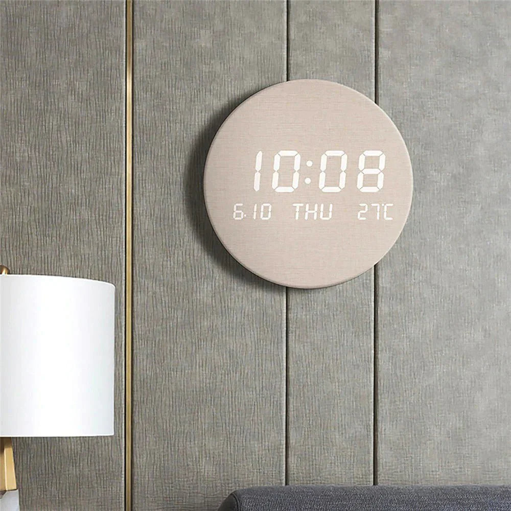 Reloj De Pared De Inspiración Nórdica Con Pantalla Digital - Elegante Reloj De Madera Para Su Hogar Reloj De Pared De Inspiración Nórdica Con Pantalla Digital