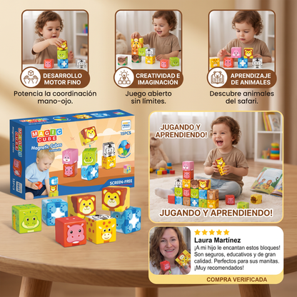 Bloques magnéticos de construcción con animales de safari de 4,2 cm seguros para niños pequeños – bloques de aprendizaje STEM