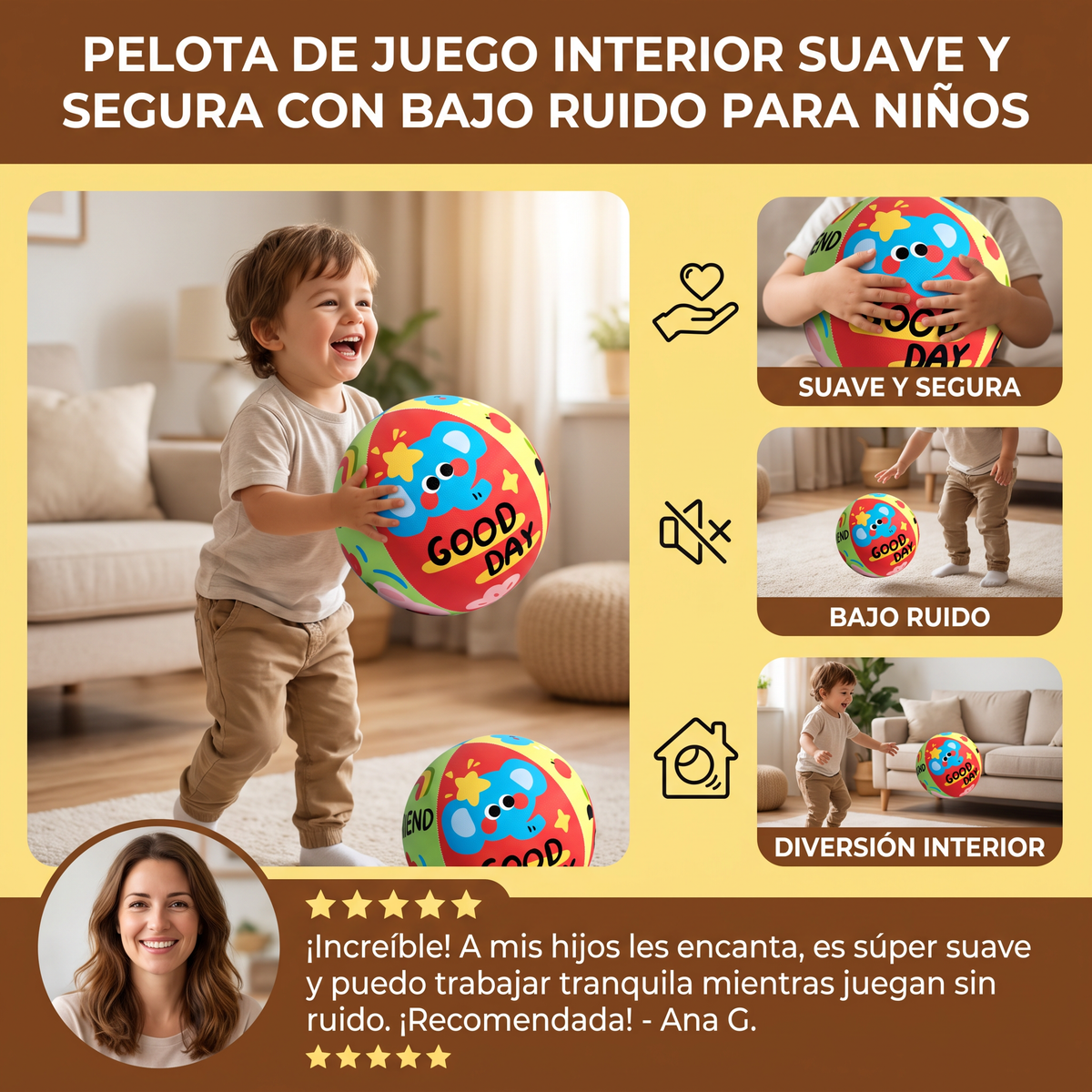 Pelota de juego interior suave y segura con bajo ruido para niños