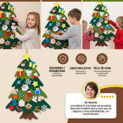 Árbol de Navidad de fieltro DIY para niños | Decoración de pared segura con adornos desmontables para jugar y divertirse en vacaciones