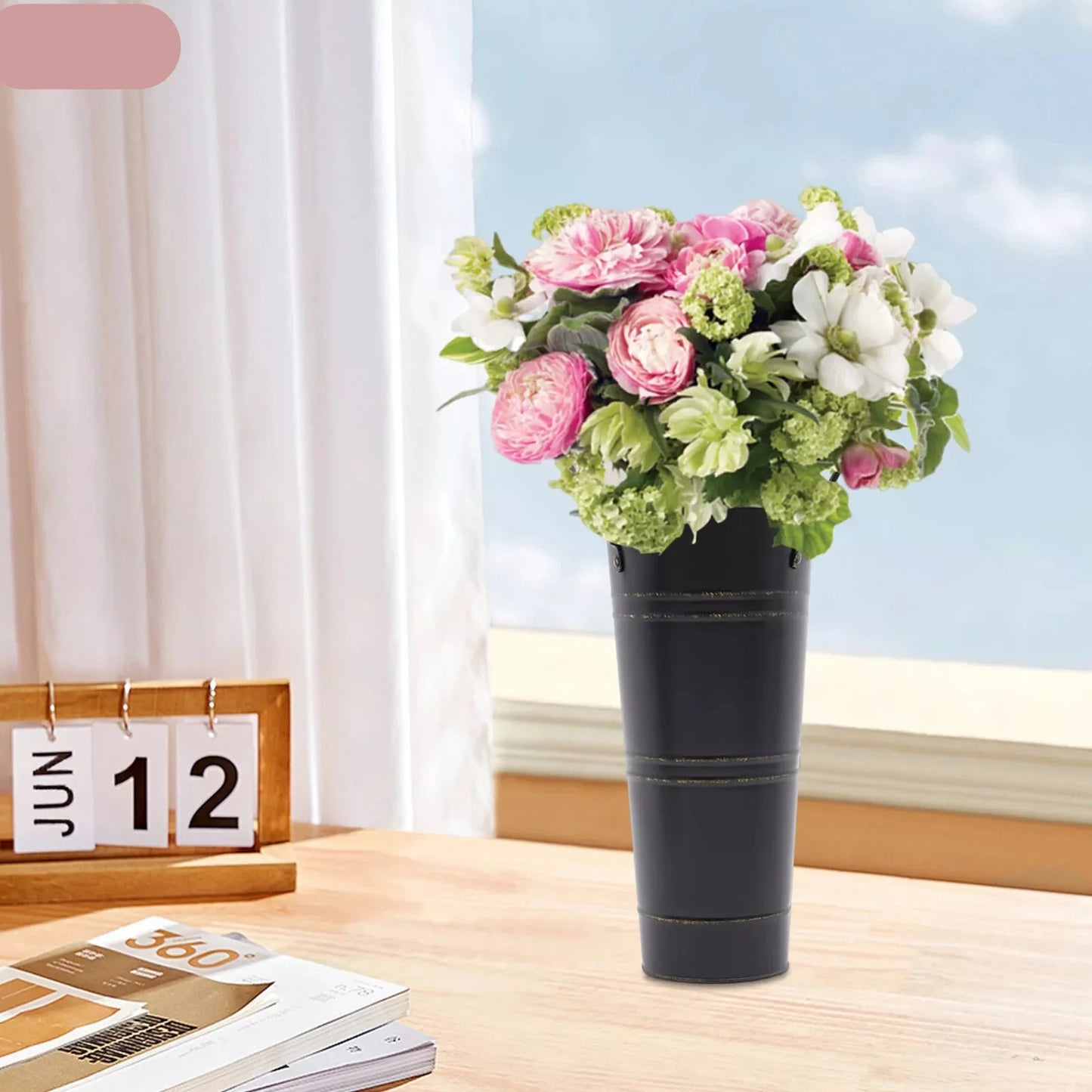 Cubo de Flores de Hierro Retro con Asas - Macetero de Metal Decorativo para el Hogar