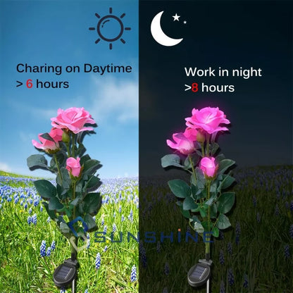 Luces de Rosas Alimentadas por Energía Solar - Enchufe de Jardín con Panel Solar para Iluminación Decorativa