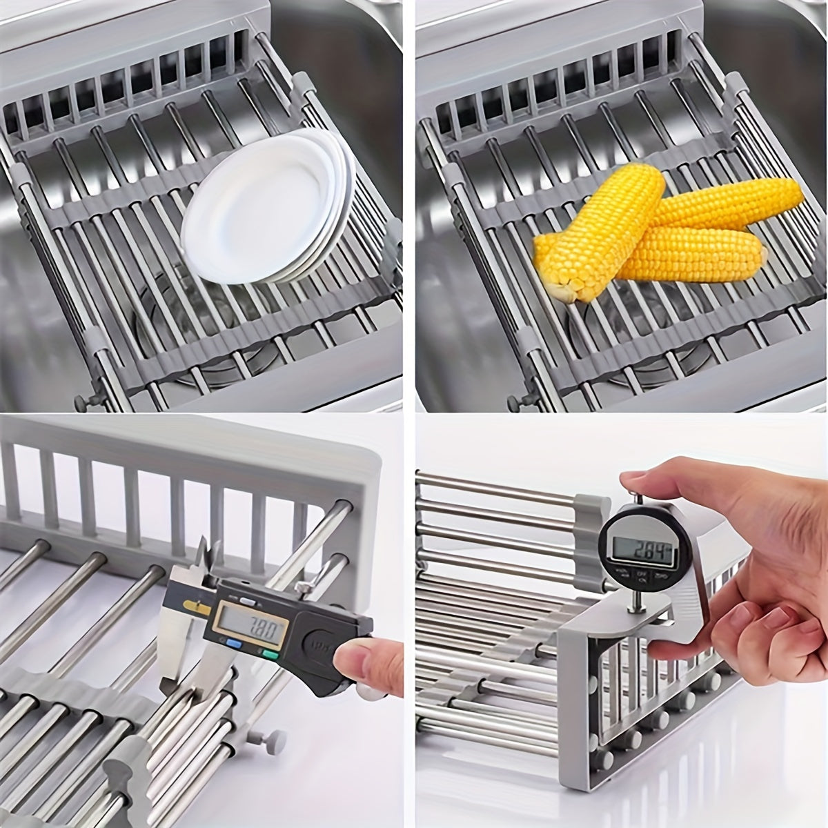 Rejilla Extensible Para Escurrir En El Fregadero : Soporte Para Vajilla Y Verdura Que Ahorra Espacio En La Cocina Para Escurrir En El Fregadero : Soporte Para Vajilla Y Verdura Que Ahorra Espacio
