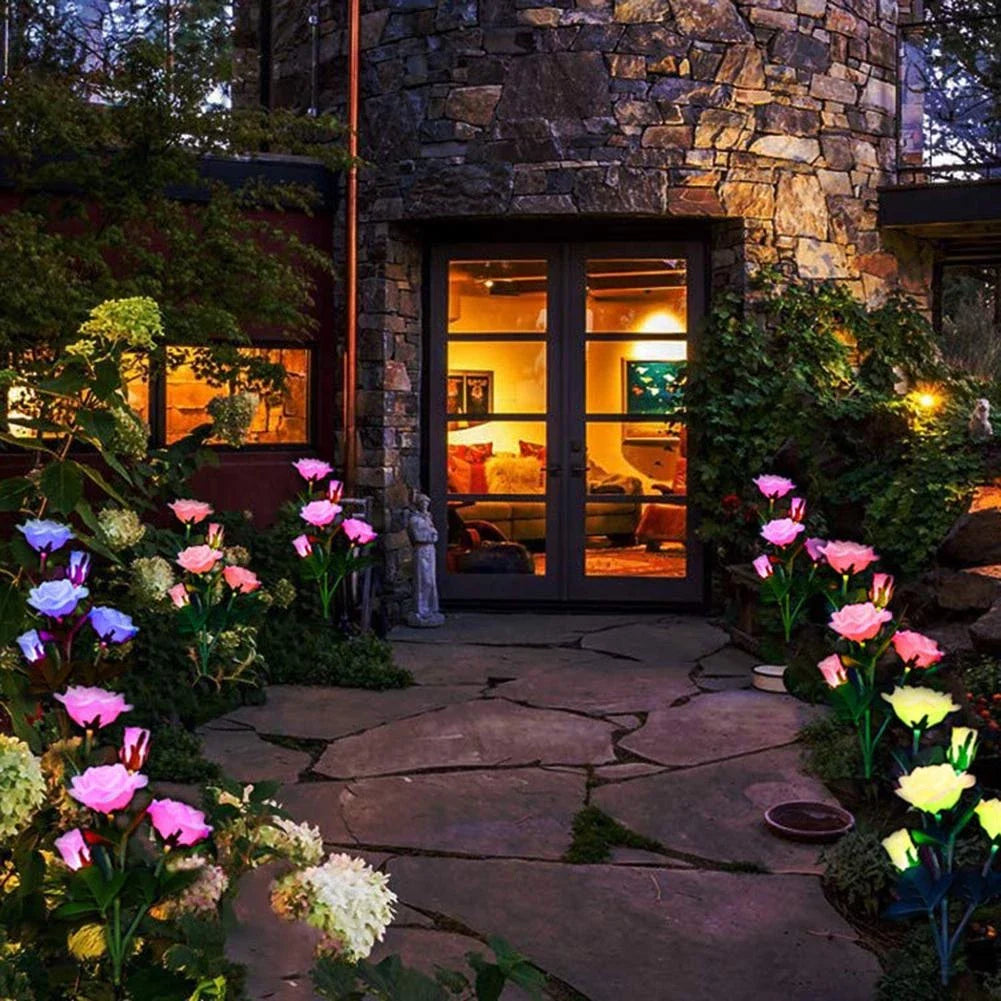 Luces de Rosas Alimentadas por Energía Solar - Enchufe de Jardín con Panel Solar para Iluminación Decorativa