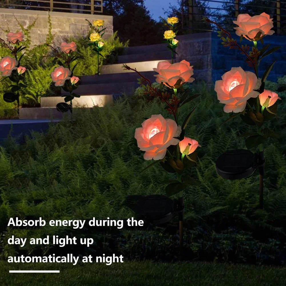 Luces de Rosas Alimentadas por Energía Solar - Enchufe de Jardín con Panel Solar para Iluminación Decorativa