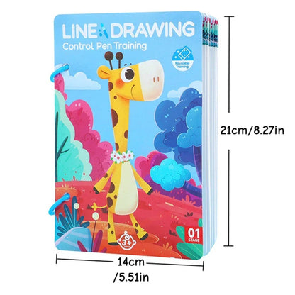 Libro de entrenamiento de control del lápiz para niños | Práctica de dibujo reutilizable para aumentar la concentración y la coordinación entre manos y ojos