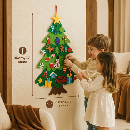 Árbol de Navidad de fieltro DIY para niños | Decoración de pared segura con adornos desmontables para jugar y divertirse en vacaciones