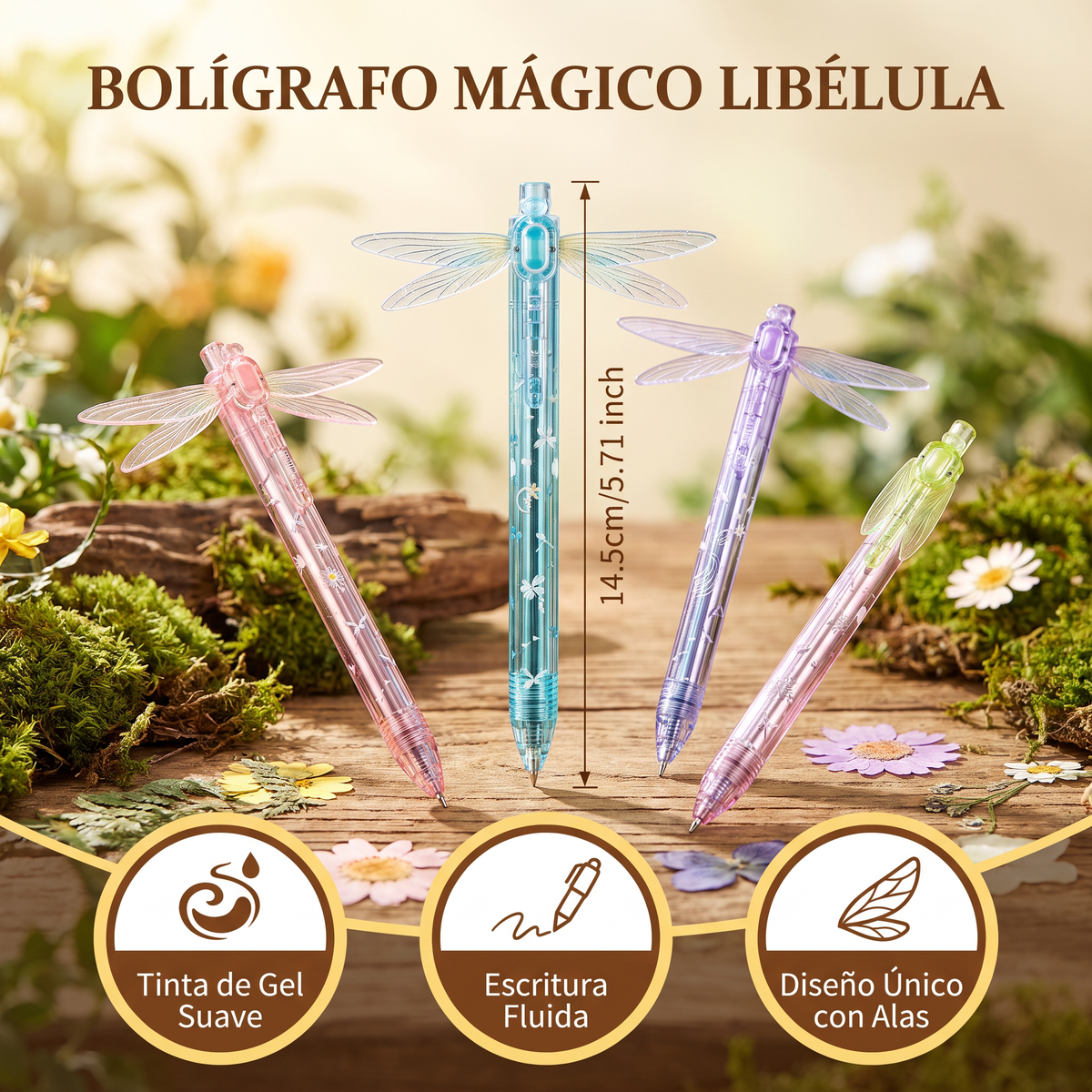 Bolígrafo de gel mágico con alas de libélula