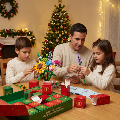 Calendario De Adviento Navideño Con Ramo De Flores De Bloques De Construcción