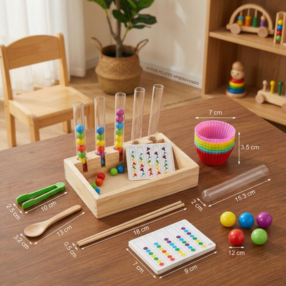 Juego y set de aprendizaje Montessori con tubos de ensayo de colores y números