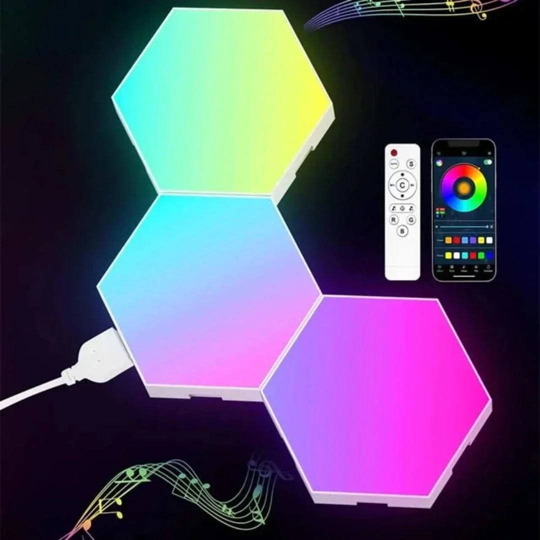 Paneles LED Hexagonales Interactivos Con Control De Color Rgb Y Sincronización Musical