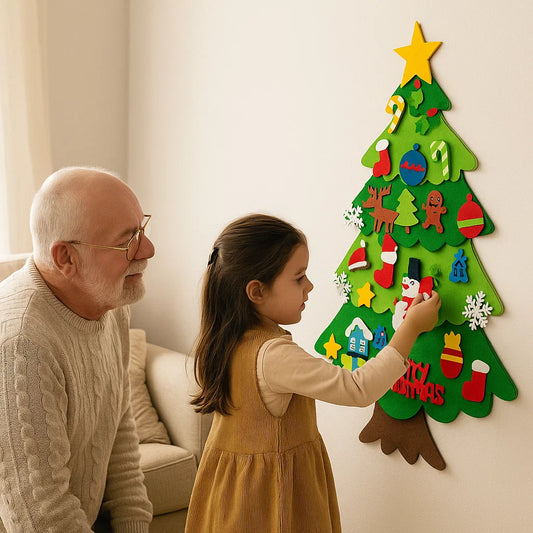 Árbol de Navidad de fieltro DIY para niños | Decoración de pared segura con adornos desmontables para jugar y divertirse en vacaciones