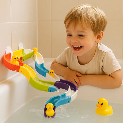 Juguete de baño con tobogán de agua para niños pequeños | Pista de bricolaje con ventosas y patitos rodantes para divertirse jugando en el baño para niños pequeños , el tobogán de agua es un juguete de baño muy divertido